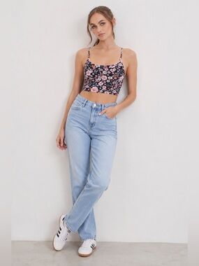 🌸 Forever 21 Active Floral Cropped Cami Tank Small Good Condition